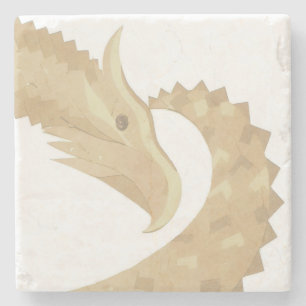 Sandstone heart dragon on white stone coaster