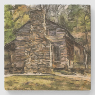 SANDSTONE LOG CABIN COASTER