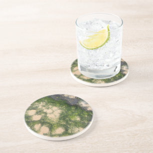 Sandstone Rock Formation with Emerald Green Moss Coaster