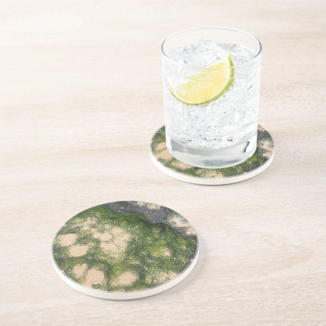Sandstone Rock Formation with Emerald Green Moss Coaster (Side)