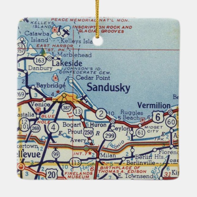Sandusky and Vermillion OH Map Ceramic Ornament (Back)