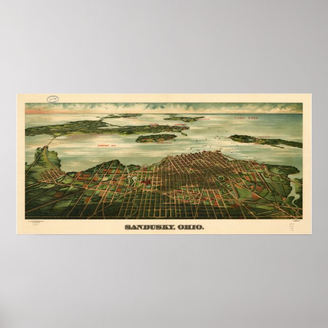 Sandusky Ohio 1898 Antique Panoramic Map Poster (Front)