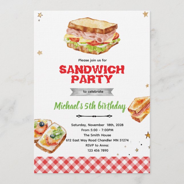 Sandwich Birthday Party Invitation (Front)