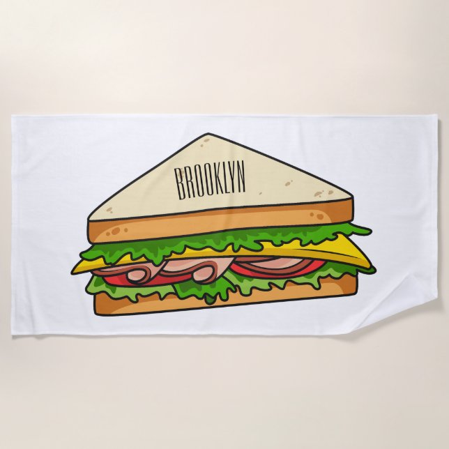 Sandwich cartoon illustration beach towel (Front)