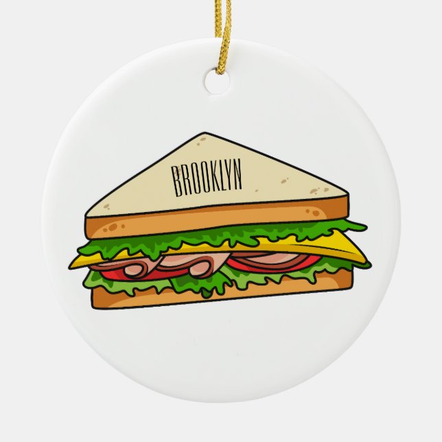 Sandwich cartoon illustration ceramic tree decoration (Front)