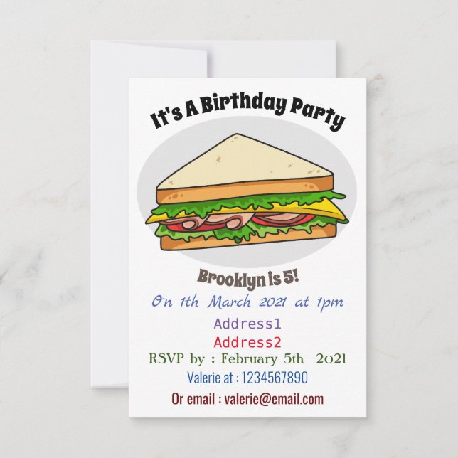 Sandwich cartoon illustration invitation (Front)