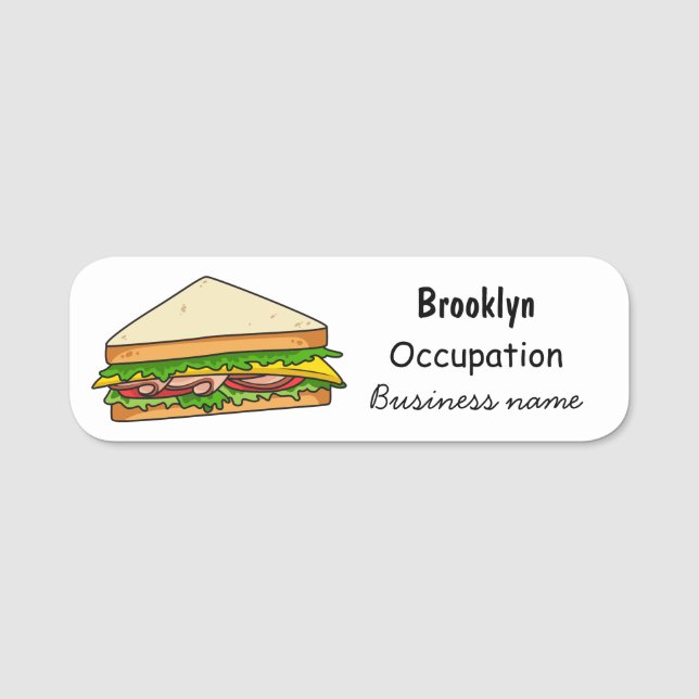 Sandwich cartoon illustration name tag (Front)