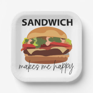 Sandwich Makes Me Happy Party Paper Plate