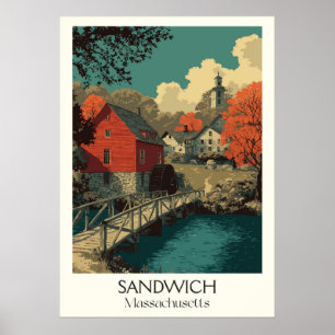 Sandwich Massachusetts Vintage Grist Mill Art Poster