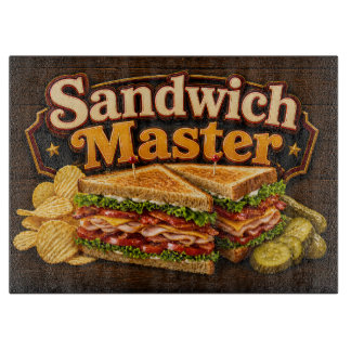 Sandwich Master Glass Cutting Board, Fun Sandwich Board