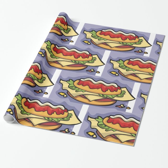 Sandwich with Lettuce Cheese and Sauce Wrapping Paper (Unrolled)