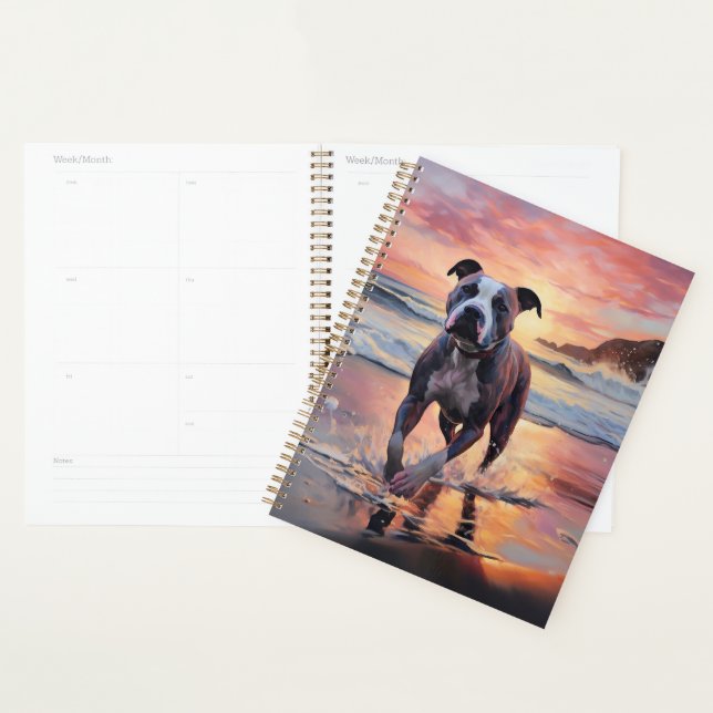 Sandy American Staffordshire Dog on Beach Sunset Planner (Display)