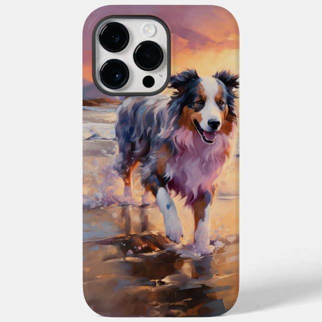 Sandy Australian Shepherd Dog on Beach Sunset  Case-Mate iPhone Case (Back)