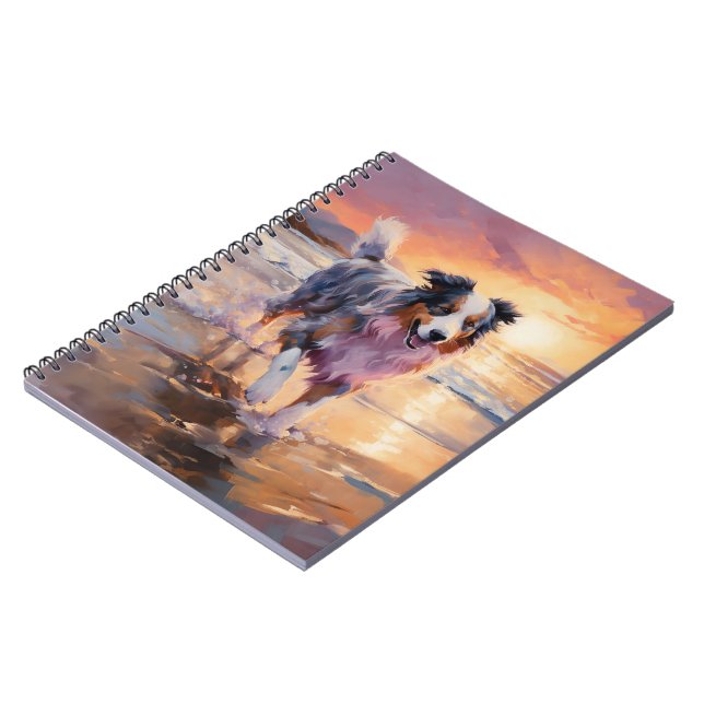 Sandy Australian Shepherd Dog on Beach Sunset  Notebook (Left Side)
