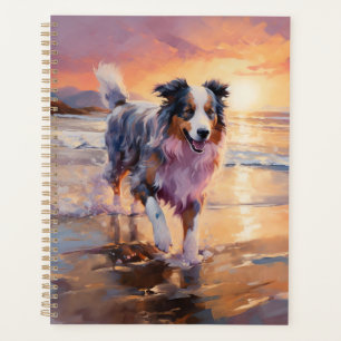 Sandy Australian Shepherd Dog on Beach Sunset  Planner