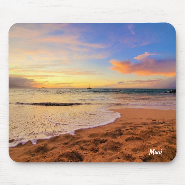 Sandy Beach and Sunset Mouse Pad (Front)