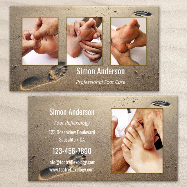 Sandy Beach Foot Reflexology Your Photos Business Card (Creator Uploaded)