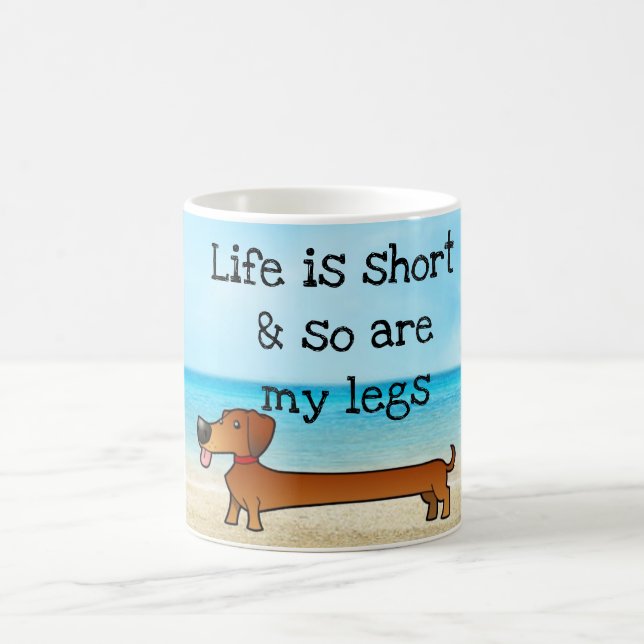 Sandy beach funny dachshund hotdog puppy mug (Center)