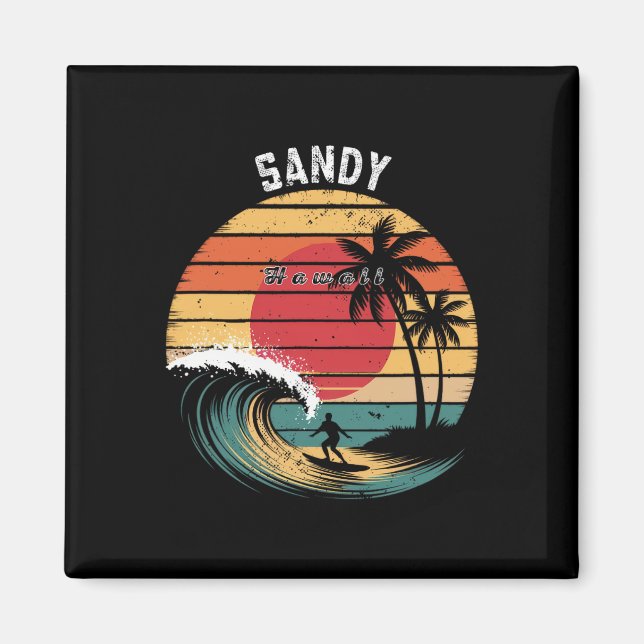 Sandy Beach Hawaii Beach Surfing  Magnet (Front)