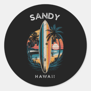 Sandy Beach Hawaii Men Women Surfing _1  Classic Round Sticker
