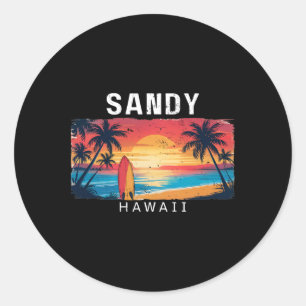 Sandy Beach Hawaii Men Women Surfing Classic Round Sticker