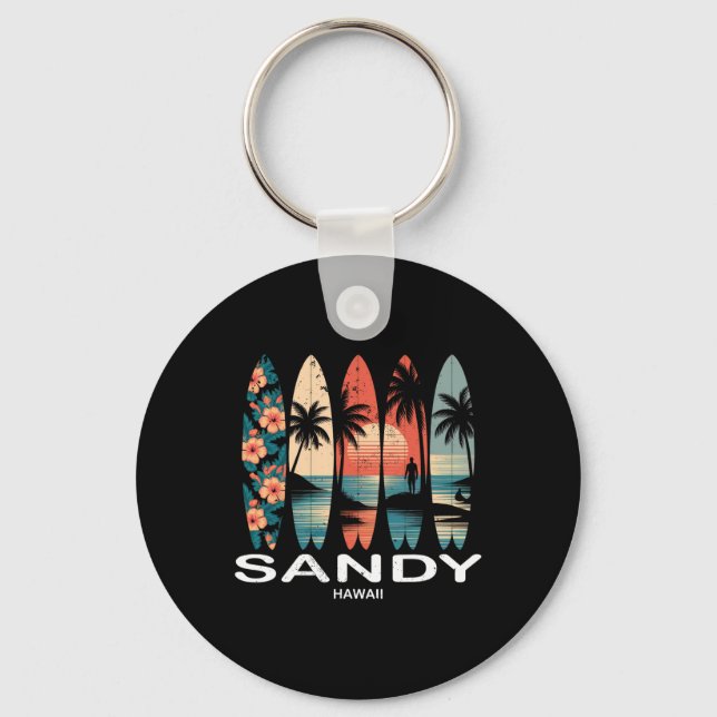 Sandy Beach Hawaii Surfboard Surfing Retro _1  Key Ring (Front)
