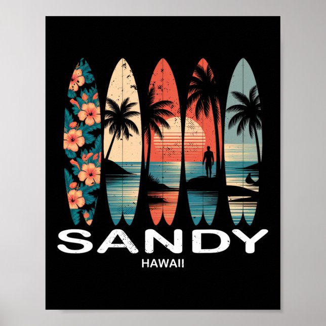 Sandy Beach Hawaii Surfboard Surfing Retro _1  Poster (Front)