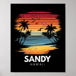 Sandy Beach Hawaii Surfboard Surfing Vintage Poster