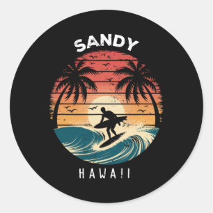Sandy Beach Hawaii Surfboard Waves Beach Classic Round Sticker