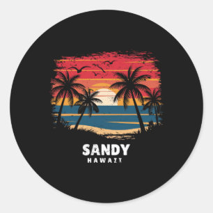 Sandy Beach Hawaii Surfboarder Palm Tree Souvenir Classic Round Sticker