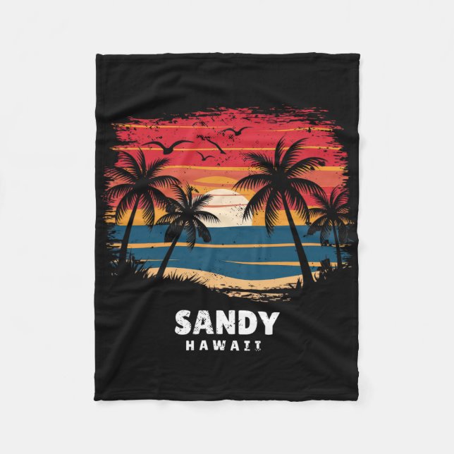 Sandy Beach Hawaii Surfboarder Palm Tree Souvenir  Fleece Blanket (Front)