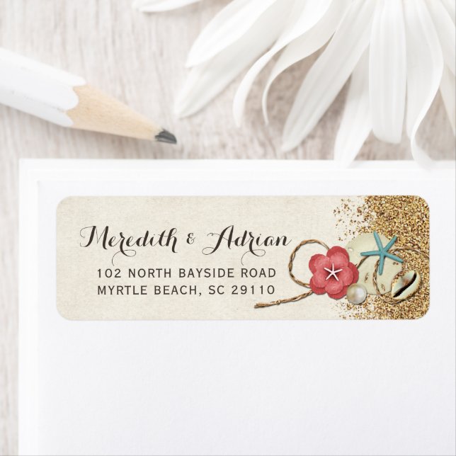 Sandy Beach Hibiscus & Shells Wedding Address (Insitu)