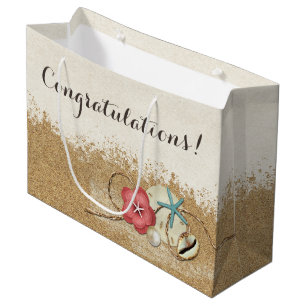 Sandy Beach Hibiscus & Shells Wedding Personalised Large Gift Bag