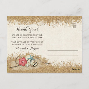 Sandy Beach Hibiscus Wedding Thank You Photo Postcard