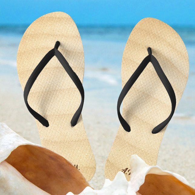 Sandy Beach Jandals (Flip flops featuring a wavy sandy beach design and your monogram or initials)