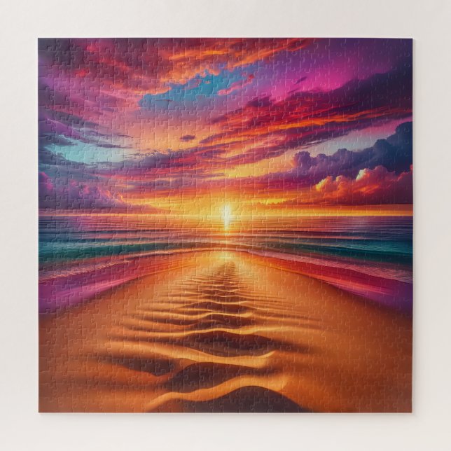 Sandy Beach Leading to a Vibrant Sunset Jigsaw Puzzle (Vertical)