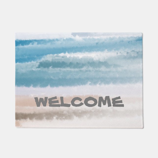 Sandy Beach Ocean Waves Abstract Watercolor  Doormat (Front)