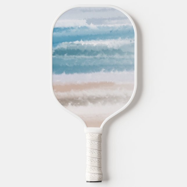 Sandy Beach Ocean Waves Abstract Watercolor Pickleball Paddle (Front)