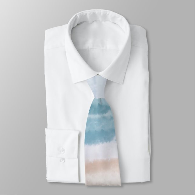 Sandy Beach Ocean Waves Abstract Watercolor Tie (Tied)