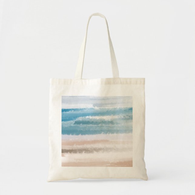 Sandy Beach Ocean Waves Abstract Watercolor Tote Bag (Front)