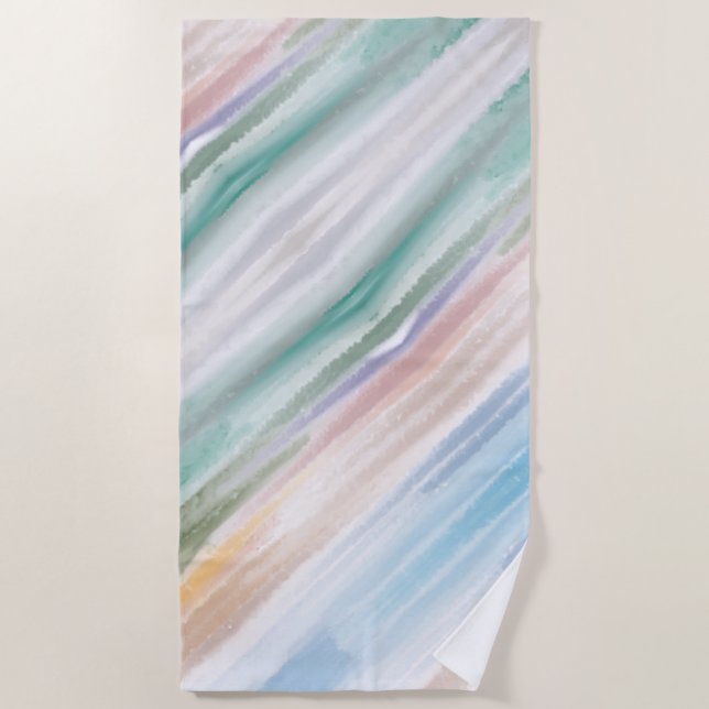 Sandy Beach Ocean Waves Sunset Abstract Watercolor Beach Towel (Front)
