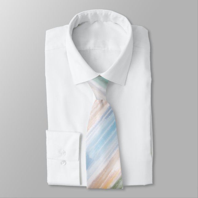 Sandy Beach Ocean Waves Sunset Abstract Watercolor Tie (Tied)