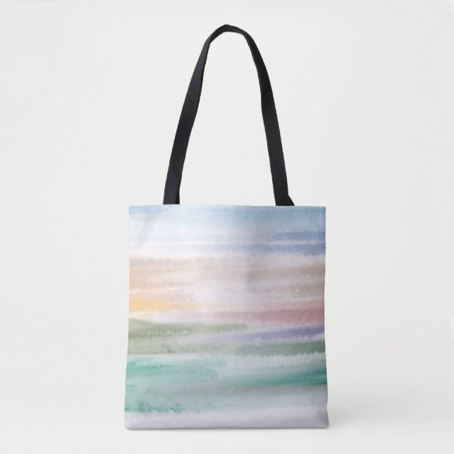 Sandy Beach Ocean Waves Sunset Abstract Watercolor Tote Bag (Front)