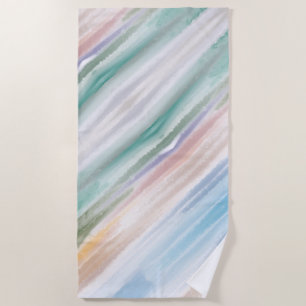 Sandy Beach Ocean Waves Sunset Abstract Watercolor Towel