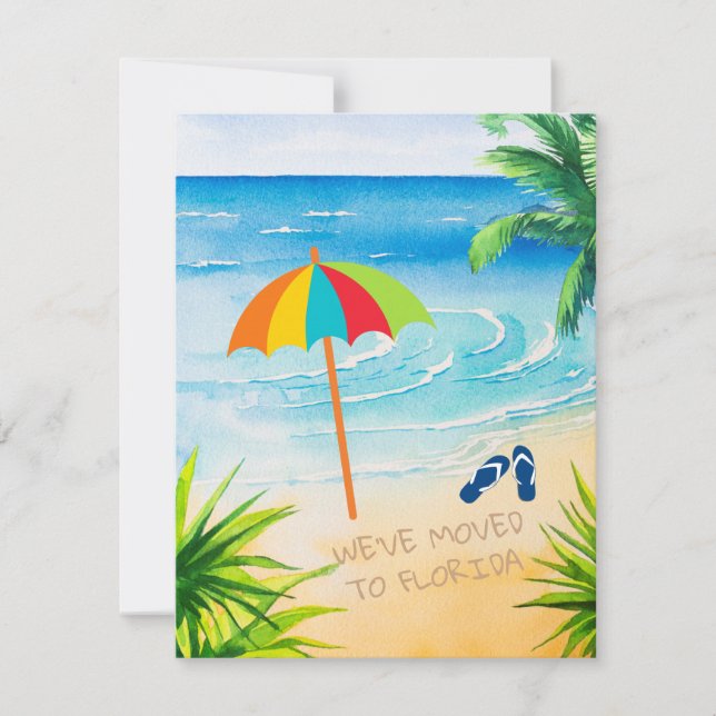 Sandy Beach Palm Trees We've Moved to Florida Announcement (Front)