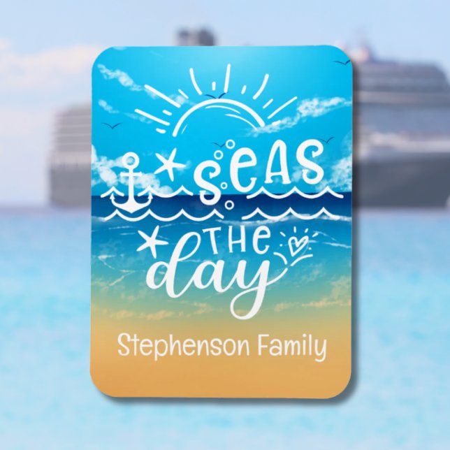 Sandy Beach Personalised Seas the Day Cruise Magnet (Customized Seas The Day | Cruise Door Magnet)
