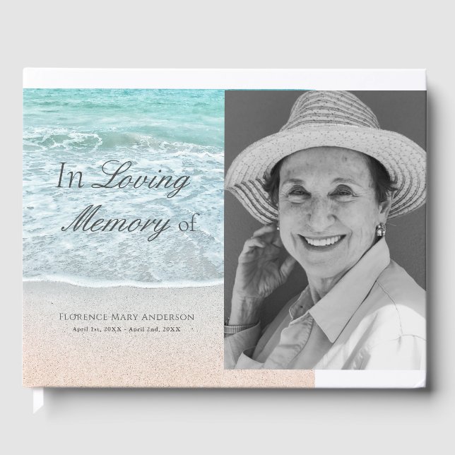 Sandy Beach Photo Memorial Funeral Guest Book (Front)