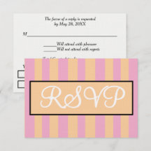 Sandy Beach Pink Cabana Stripes Wedding RSVP