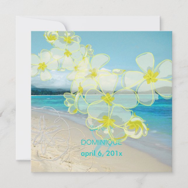 Sandy beach/plumerias destination wedding invitation (Front)