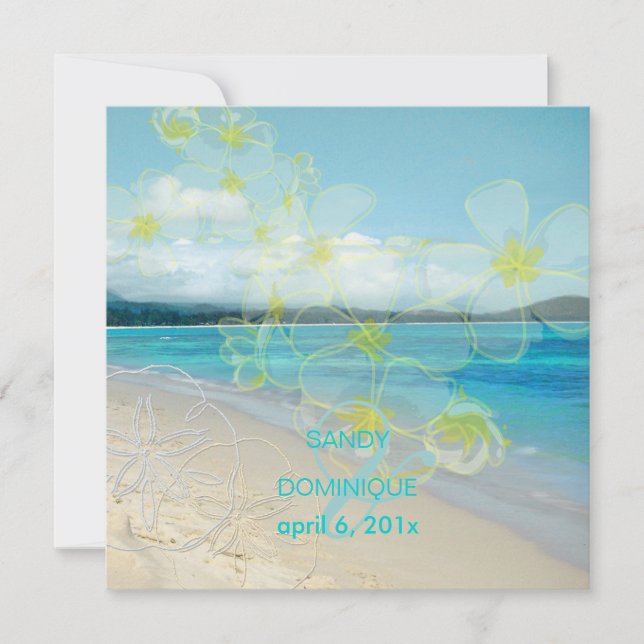 Sandy beach/plumerias destination wedding invitation (Front)